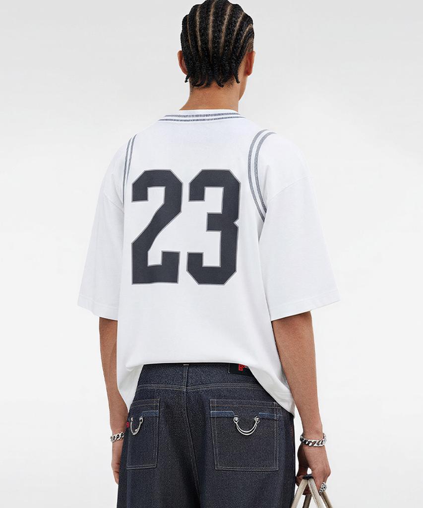 Beoteunseoul Fake Layered Lettering Print Oversized Short Sleeve T-Shirt (White)