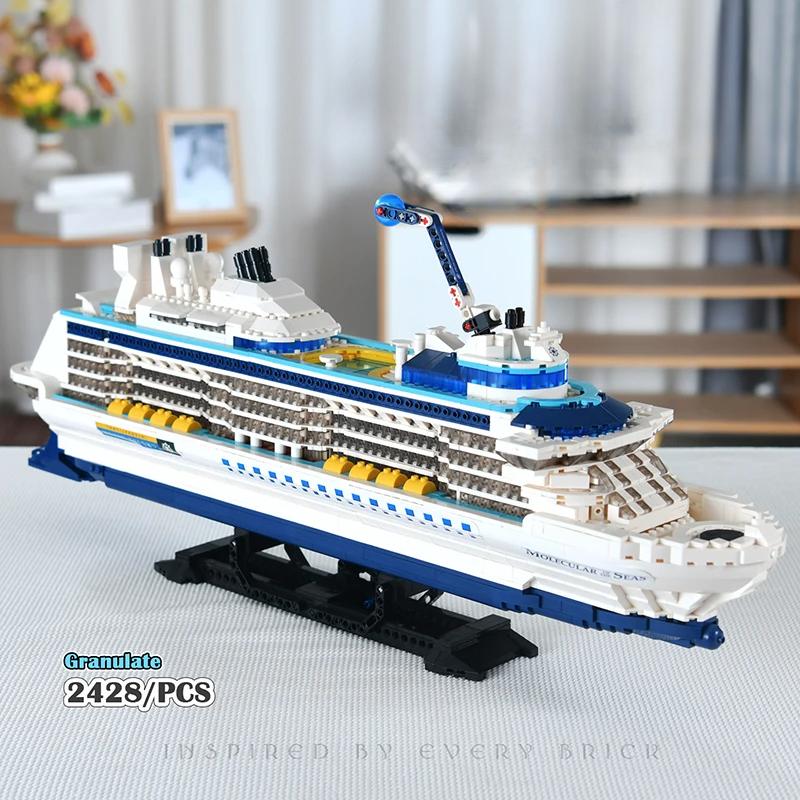 2428PCS Mini-Partikelsteine Stadt-Kreuzfahrtschiff Bausteine Zusammenbauen Spielzeug Großes Schiff Ozeandampfer Weißes Boot für Kinder Jungen ohne Karton