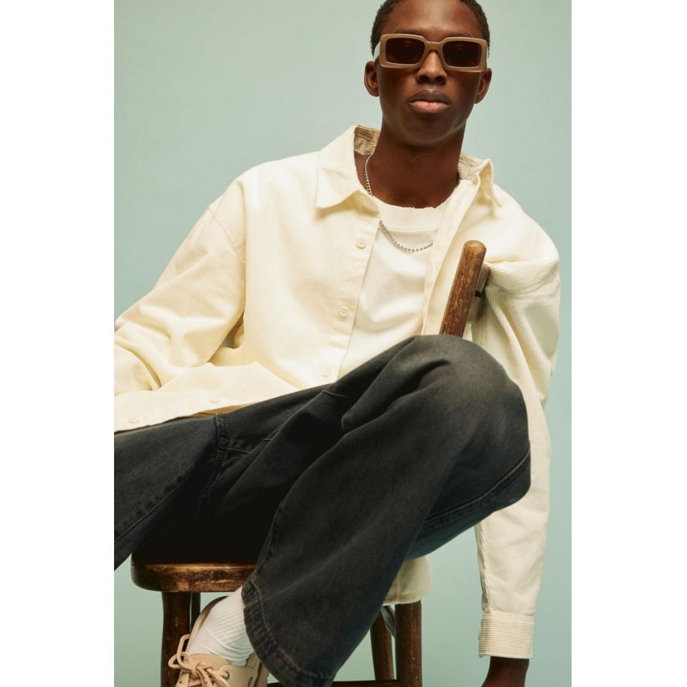 H M Corduroy sHirt Loose Fit wHite