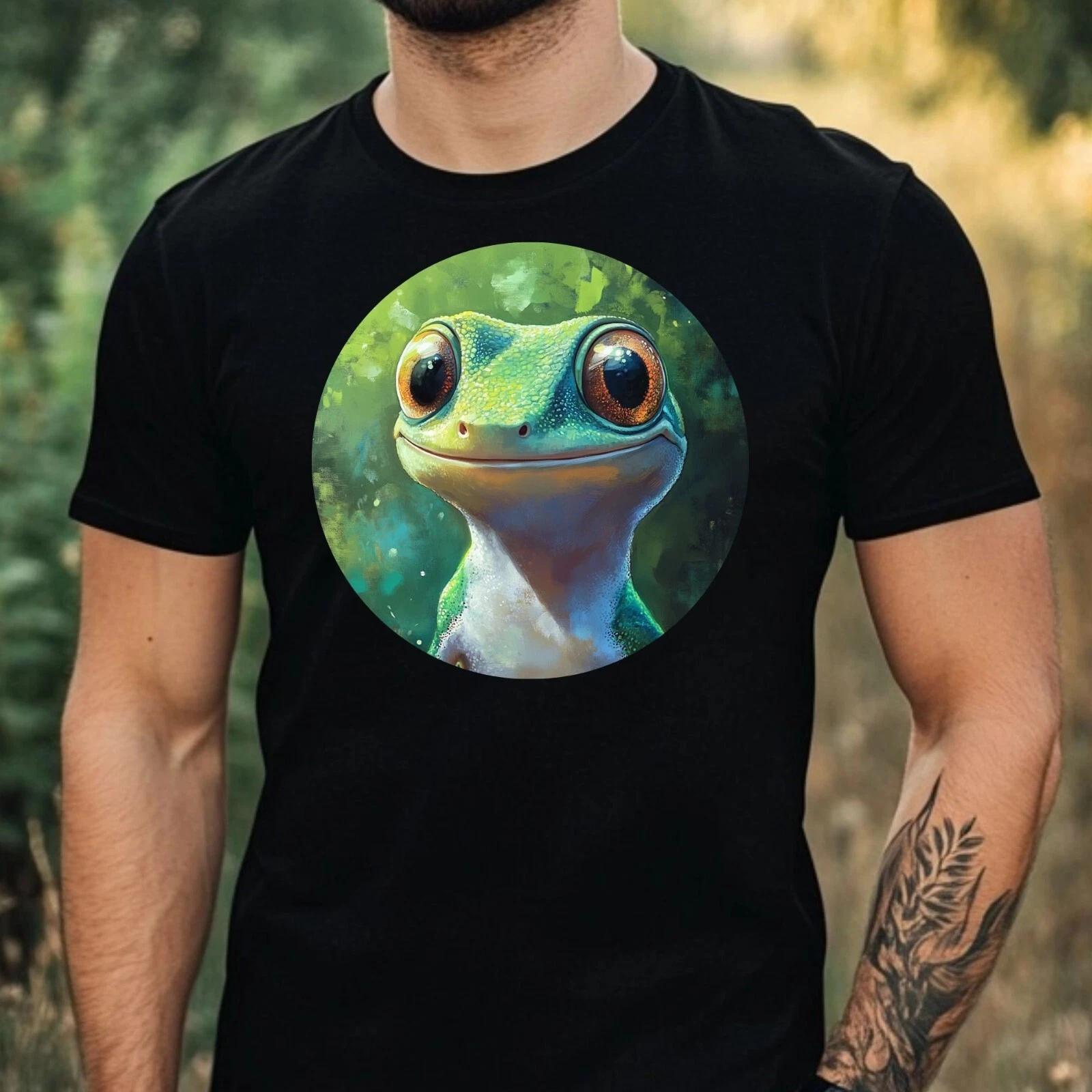 T-Shirt Herren Gecko Portrait Motiv Baumwolle Größe XS bis 5XL M
