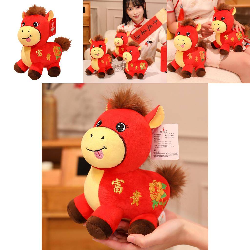 Horse Year Mascot Plush Toy With Flower Embroidery Design For Lunar New Year Gifts And Celebrations