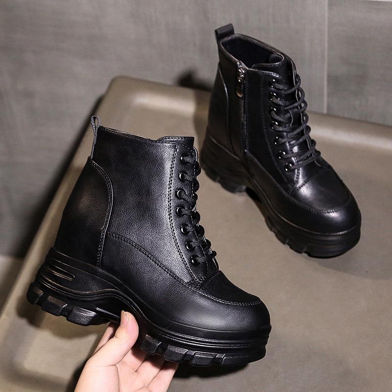 Fashion Women High Heels 9CM Thick Heel Ankle Boots Leather Chunky Shoes Autumn Winter Woman Punk Boots Platform Sneaker Botas Designer