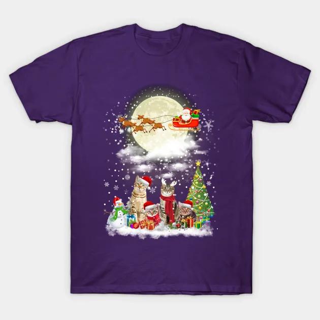 Cute Cats Merry Christmas Unisex TShirt Short Sleeve Casual 100 Cotton ONeck Summer Mens Tshirt Size S3XL