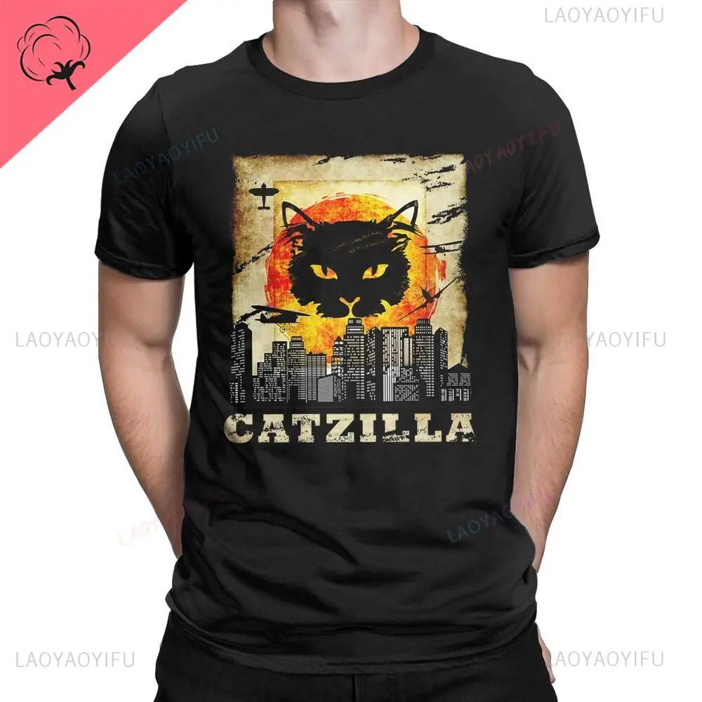 Vtipné Catzilla Japonsko Kočka Kotě Milovník Pánské Tričko Pánské Ležérní Trička Léto Hombre Nadměrné Tričko Harajuku Tričko Pánské Oblečení