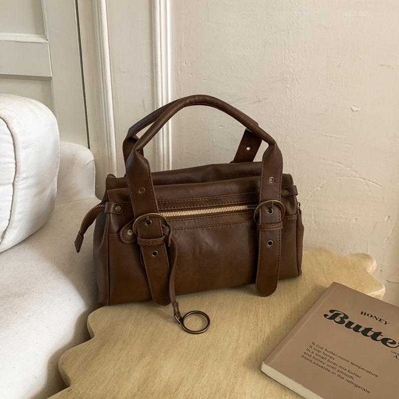 Sac à Main Rétro Coréen Y2k Sac Bandoulière Fille Biker Marque Sac Bowler Rétro Fashi Bandoulière Réglable Sac sous le Bras Femme