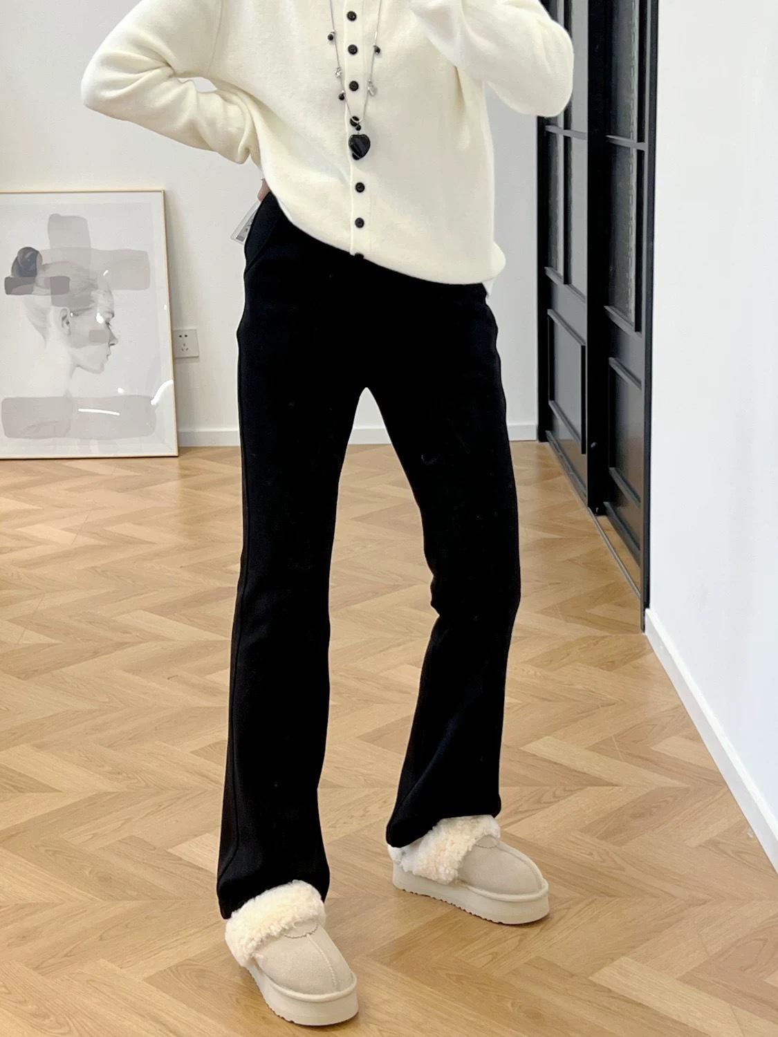

Women s High-Waisted Fleece-Lined Micro-Flare Bell-Bottom Pants - Plus Size, Slimming, Black, Autumn/Winter Collection M (45-50kg) чёрный