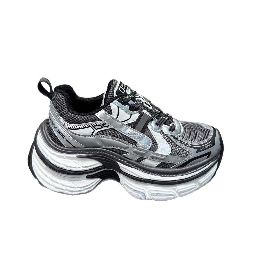 Paris shoes women's spring new muffin thick-soled heightening women's shoes leather mesh casual sports shoes