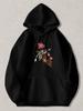 Black Pullover Hoodie with Floral Graphic and Cursive Text Casual Long Sleeve Sweatshirt with Kangaroo Pocket for Daily Wear
