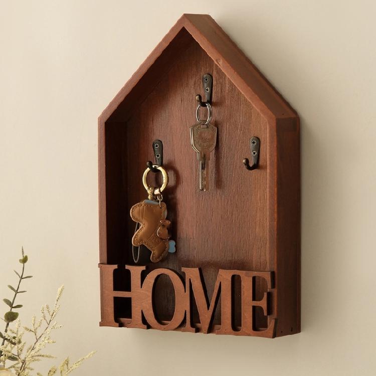 Multi Hook Wooden Key Organizer Metal Accent Entryway Key Holder Wall Mounted Storage Solution For Small Spaces