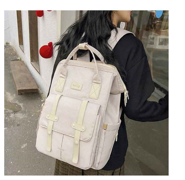 Nylon Middle School Student Schoolbag Waterproof Solid Color Backpack Large Capacity