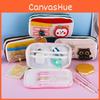 Cute Canvas Pencil Bag With Detachable Organizer For Girls And Boys
