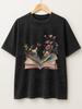 Floral Book Washed Black T-Shirt Botanical Reader Graphic Tee Unisex