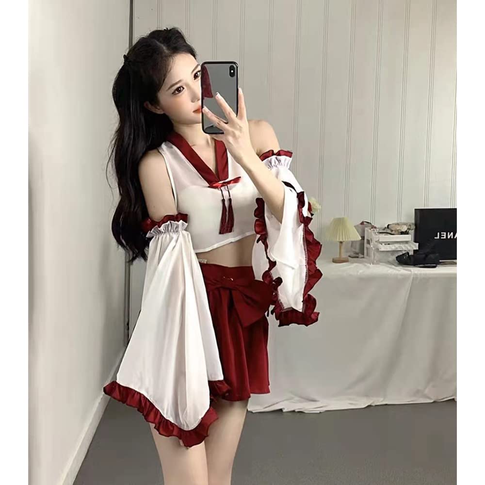 SHLYMP Shrine Maiden Clothes Shrine Maiden Girl Sexy Cosplay Erotic Extreme Erotic Japanese Clothes Shrine Maiden Babydoll Lingerie Underwear Bikini
