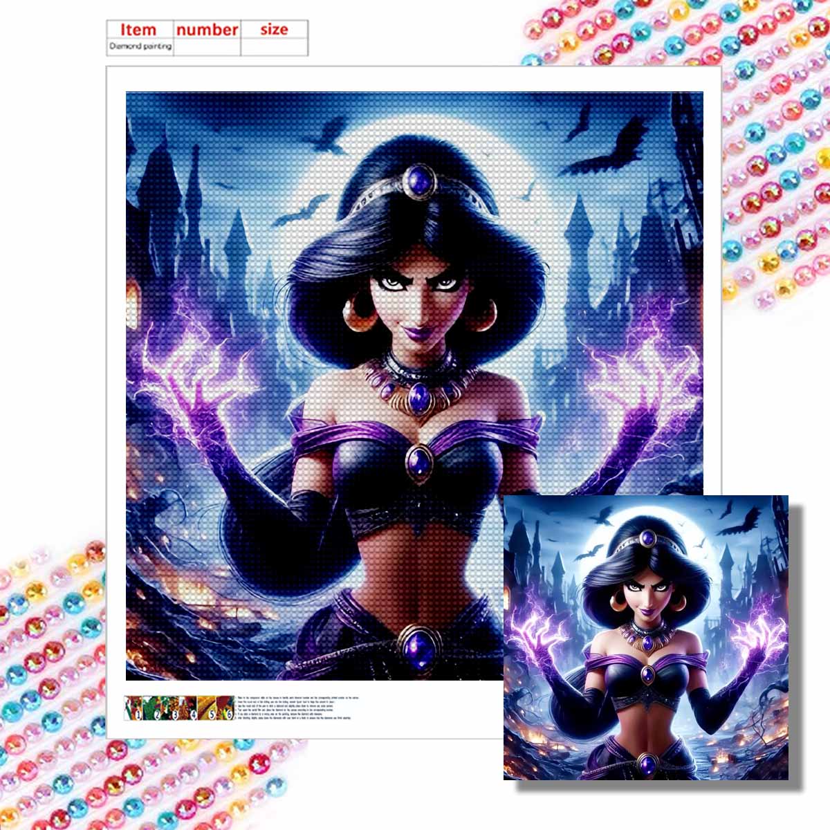 

5D DIY Diamond Painting Decorative The Black Princess Full Round Drill Scenery Diamond Embroidery Cross Stitch Kits Home Decor Gift Round 20x20cm