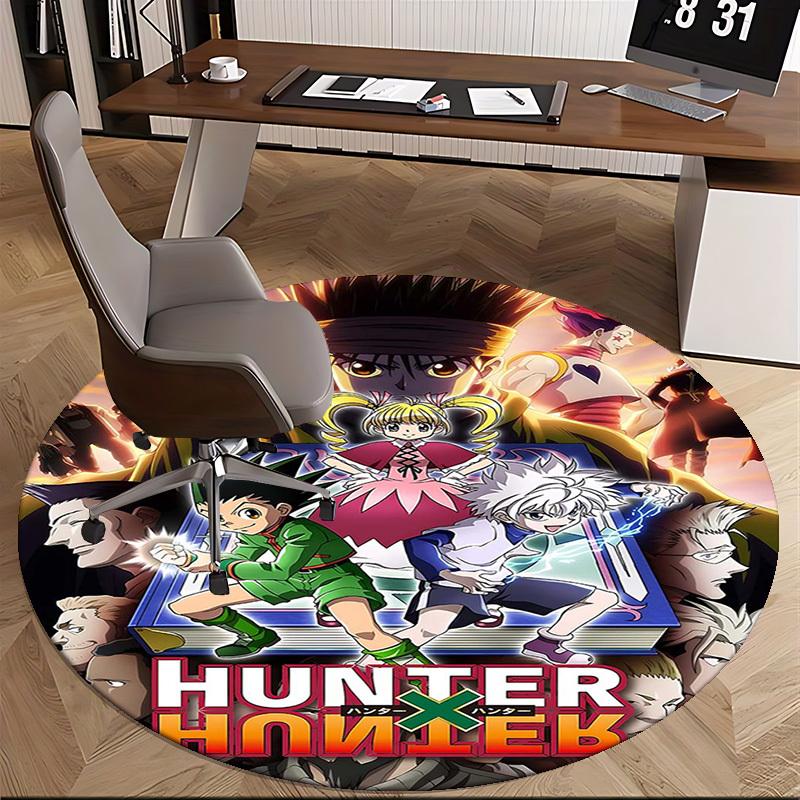 1pc Hunter X Hunter Anime Cartoon Design Round Carpet Office Chair Mat Non-Slip Rug for Home Decor, Living Room, Bedroom
