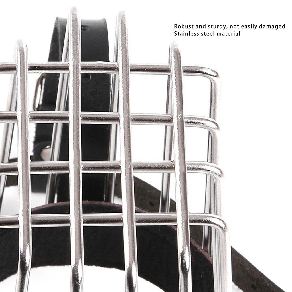 Náhubek pro psa, nerezový košíkový náhubek s PU popruhem, prodyšný, nastavitelný, zabraňuje kousání, pro střední až velké psy