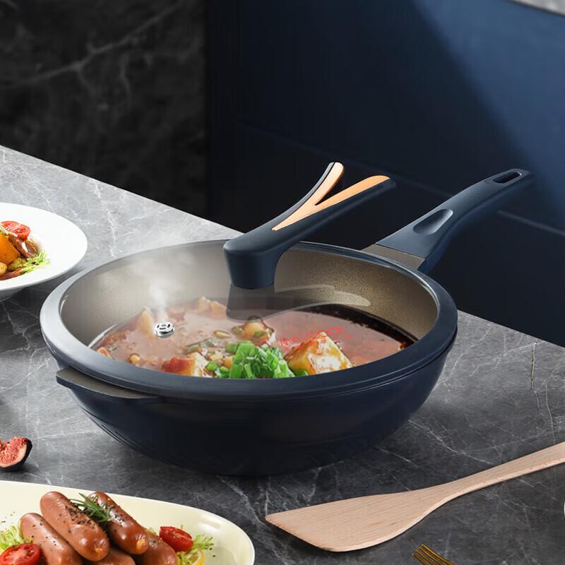 Meichu Qiaochu Serie 32 cm Blauer Mikrodruck Aluminium Antihaft-Wok