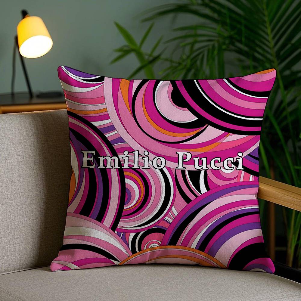 Fashion E-Ee-Emilio Logo P-Pucci Pillow Case Home Dorm Chair Back Short Plush Double-Sided Printing Nap Time Cushion Cover
