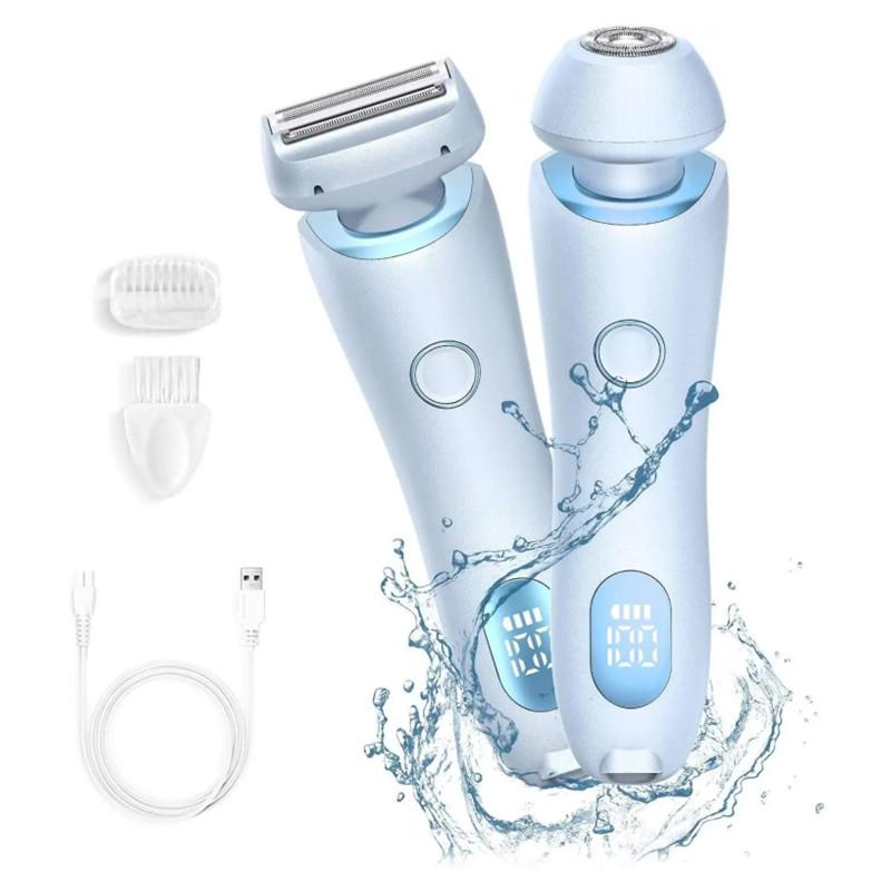 2 In 1 Electric Razor for Women Rechargeable Bikini Trimmer and Facial Hair Remover IPX7 Waterproof Shaver for Legs Underarms and Body