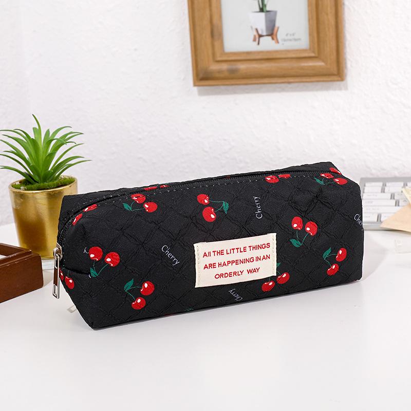 Red Cherry Cute Portable Student Pencil Case Stationery Bag High-value Large-capacity Zipper Storage Bag