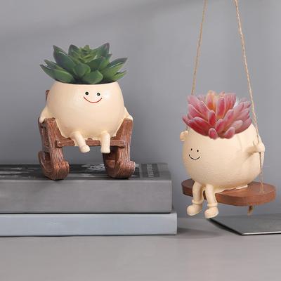 Swing Jar Small Flower Pot Smiling Face Rockchair Mini Succulent Pot Home Garden Decoration Ornaments Room Green Plant Pendant