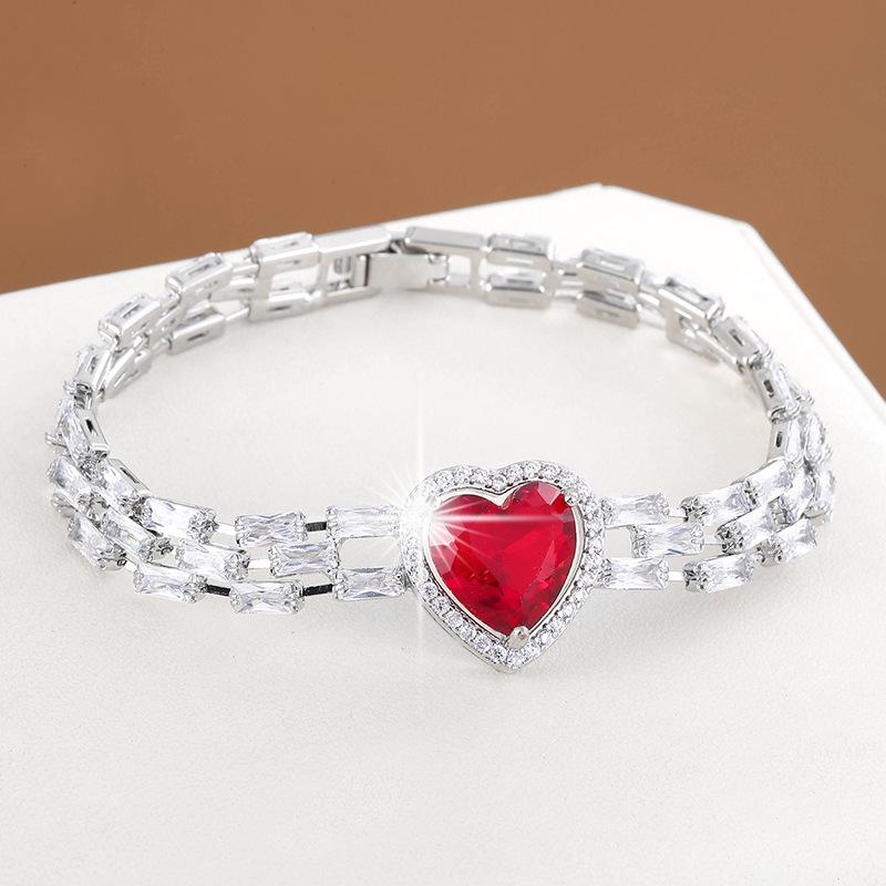 Exquisite Heart Zircon Bracelet: Fashionable European & American Style, Versatile High-Class Pure Copper Accessory
