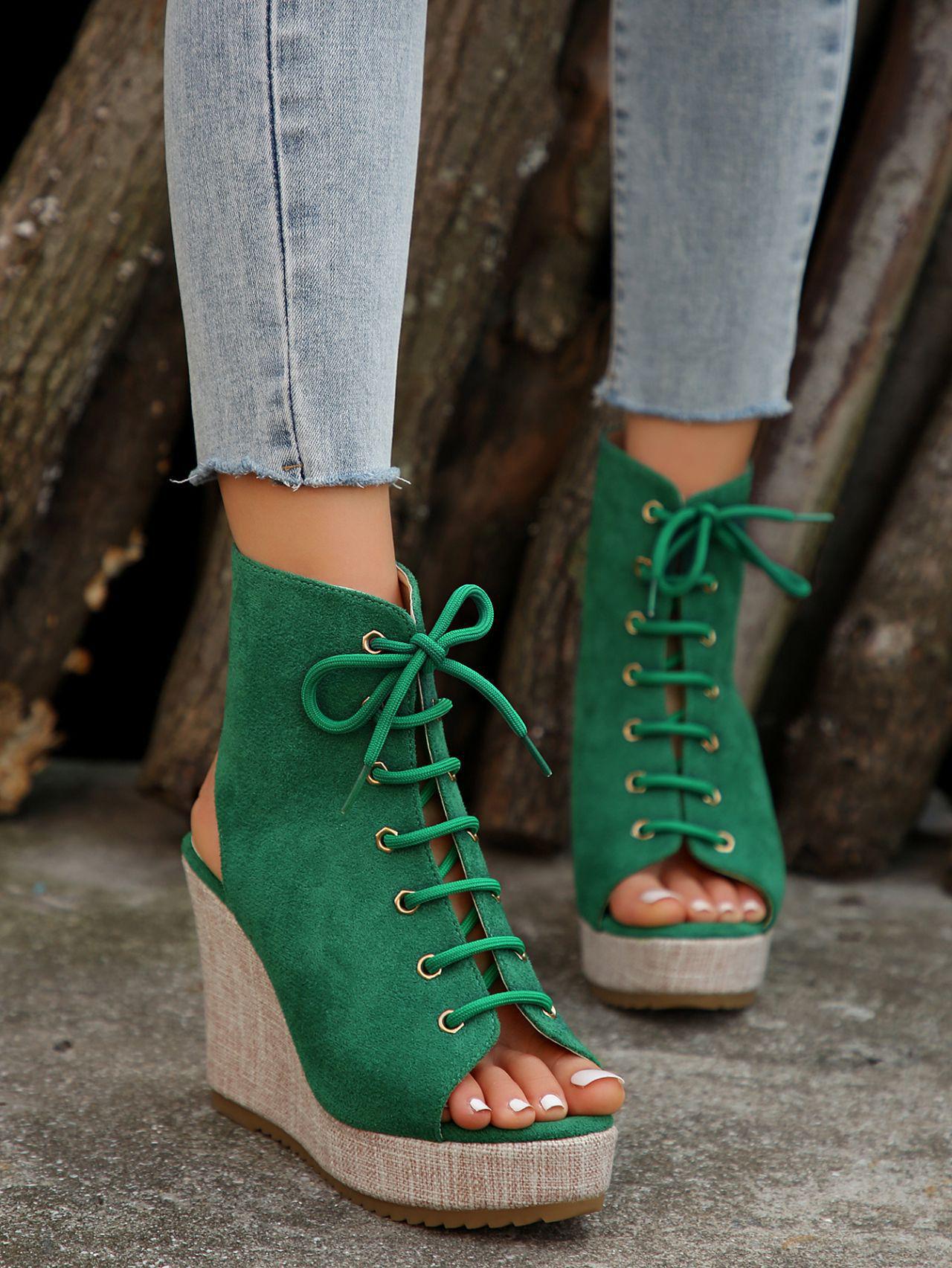 

Босоножки-клинья большого размера с открытым носком и шнуровкой спереди – Летняя мода 2024 для женщин Size 37