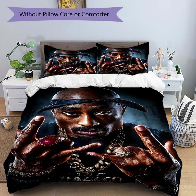 Tupac Hip Hop Portrait Print 3Pcs Bedding Set,Duvet Cover with 2 Bedro,Pillowcase Home Birthday Gift