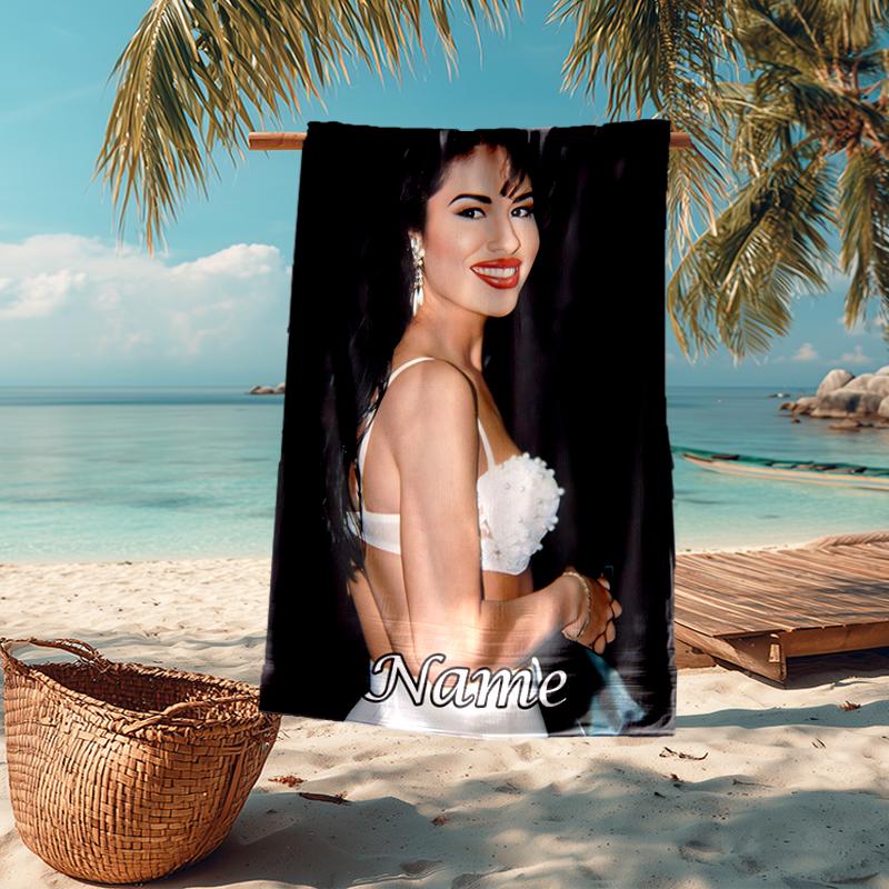 Custom Name Ultra-Soft Beach Towel with Selena Quintanilla Theme,Ideal for Pool - Camping, Diving - Perfect Travel Essential, Vibrant Beach Towel.
