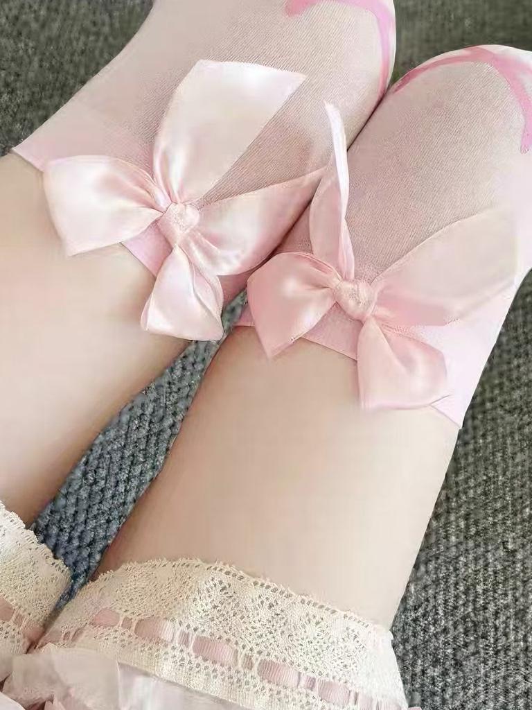 1 Paar Japanische Schleife Y2K Lolita Oberschenkelhohe Socken Damen Bein Schlankmachend Rutschfest Anime Expo/Lolita Teeparty/JK Treffen