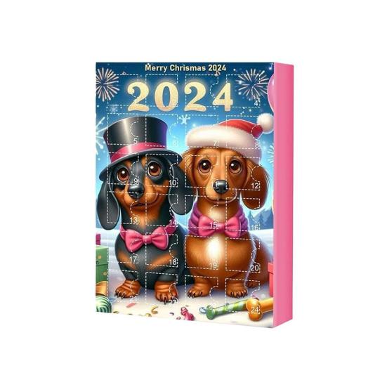Advent Calendar 2024 Cat Dog Pendant Acrylic Christmas Countdown Calendar for Boys Girls Kids Children Colorful Holiday Room Decorations Gifts