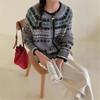 Damen Retro Fair Isle Strickmantel - Herbst/Winter Weicher Jacquardstrick Lockerer Cardigan