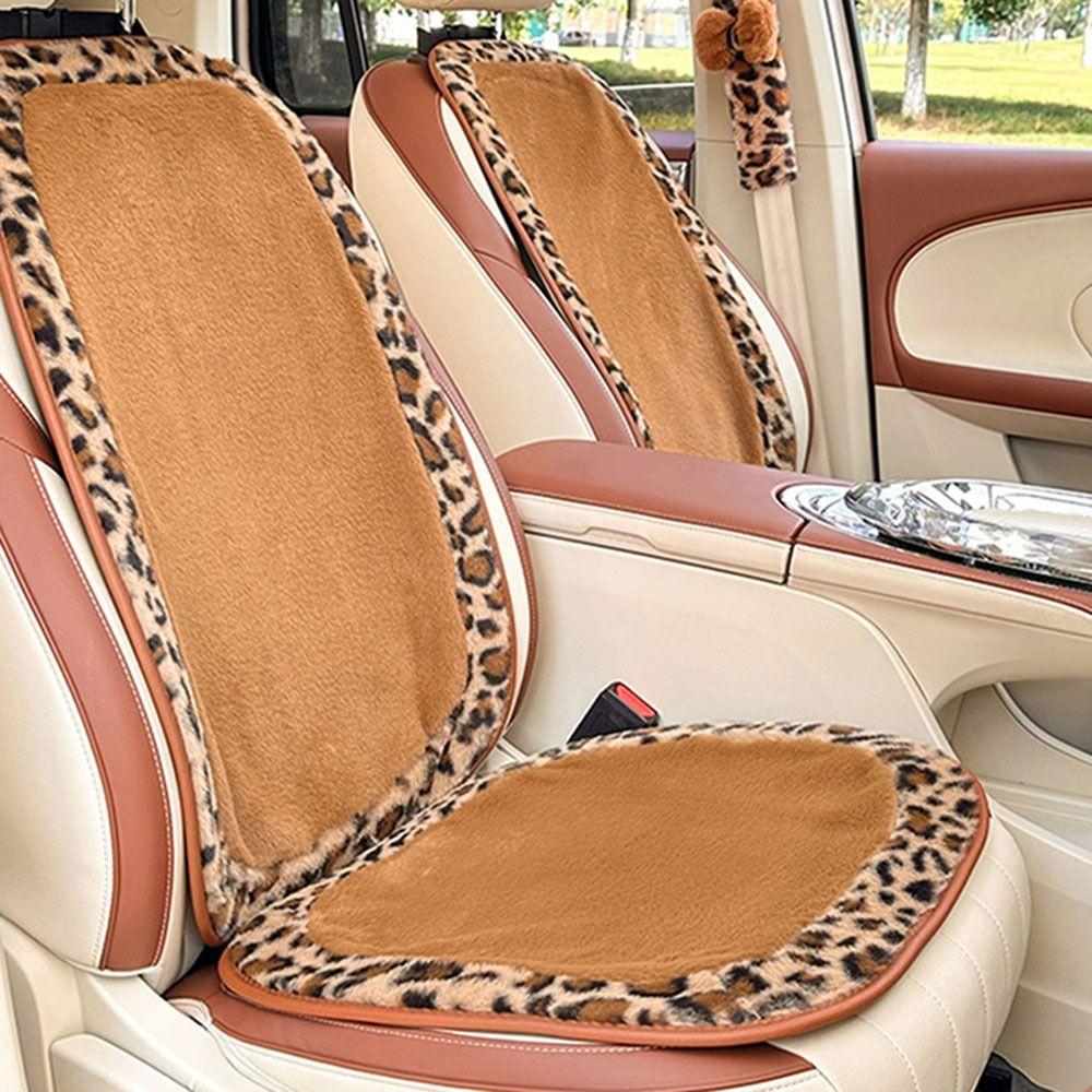Comfortable Car Seat Decoration Bow Plush Seat Cushion Leopard Print Car Headrest  Cushion Front
