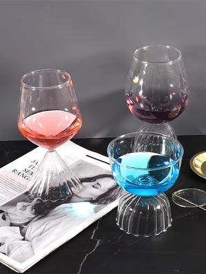 Colorful Vertical Grain Modern Bouquet Waist Glass Vase - Ice Cream Bowl Water Cup Champagne Cocktail Test Tube Wine Glasses