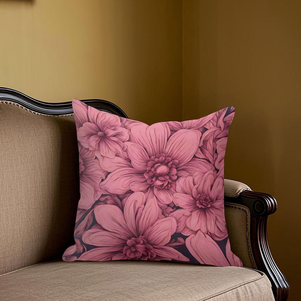 Pink Dahlia Art Square Jacquard Pillow Cover for Sofa Office Waist Cushion Cover Home Decorative Pillowcase