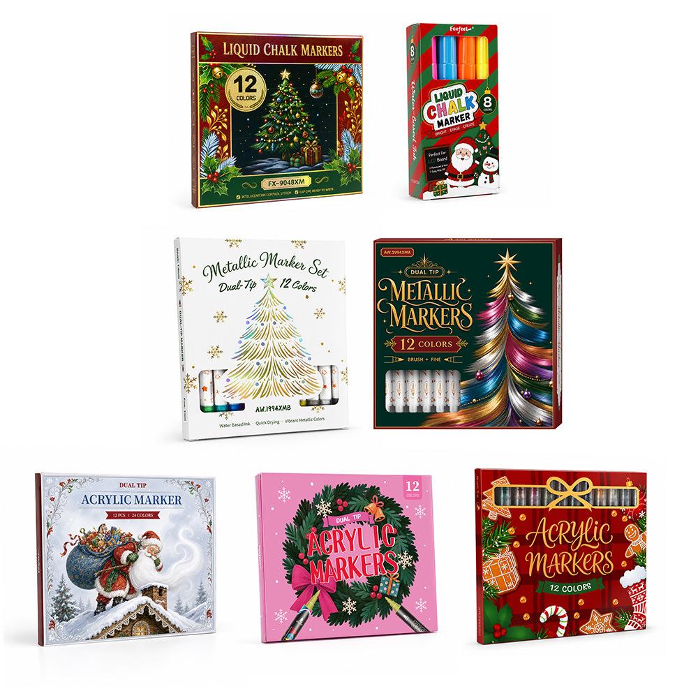 Christmas Gift Box Acrylic Paint Marker Set with Light Board for Kids DIY Drawing Art Craft