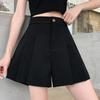 2026 Plus Size High Waist A-Line Black Pleated Shorts for Women