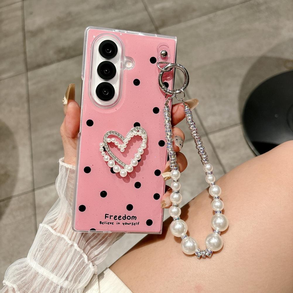 

Polka Dot Glitter DIY Love Pearl Bracelet Phone Case For Samsung Z Fold7 Galaxy Z Fold 7 Fold 6 5 4 Camera protect Cover Galaxy Z Fold7