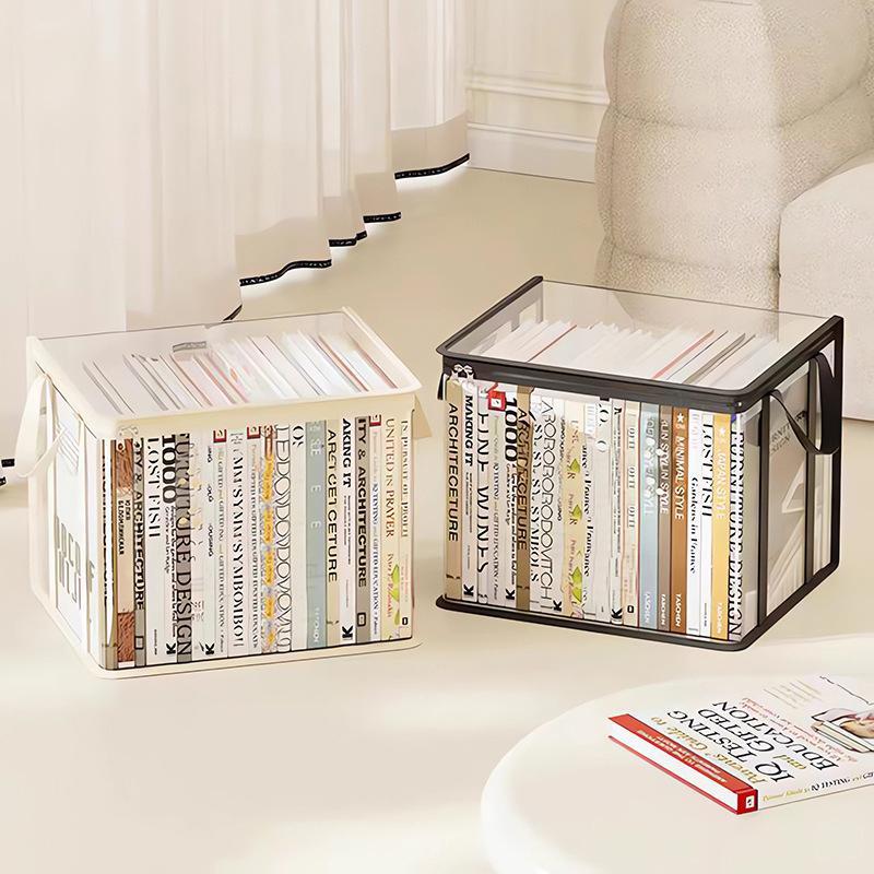 Clear Transparent Storage Box With Dustproof Lid And Portable Handles For Organizing Books Magazines Home Office Study