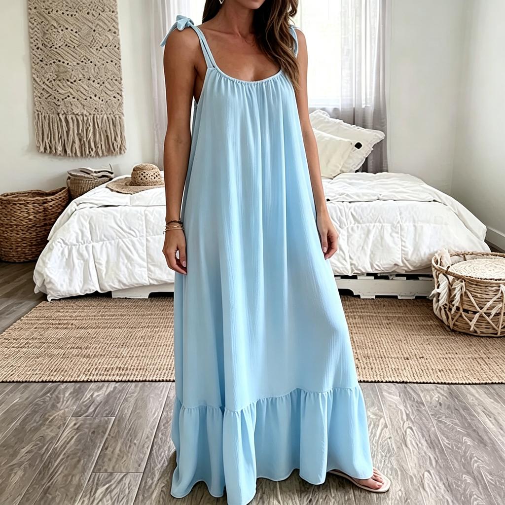 Women’s Loose Fit Casual Maxi Dress U Neck Sleeveless Sundress with Ruched for Spring Dresses for Women Summer Dresses for Women