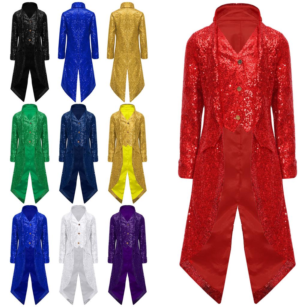 Chlapecký steampunkový frak gotický viktoriánský dlouhý kabát flitry bunda středověký halloweenský kostým frock coat outfit