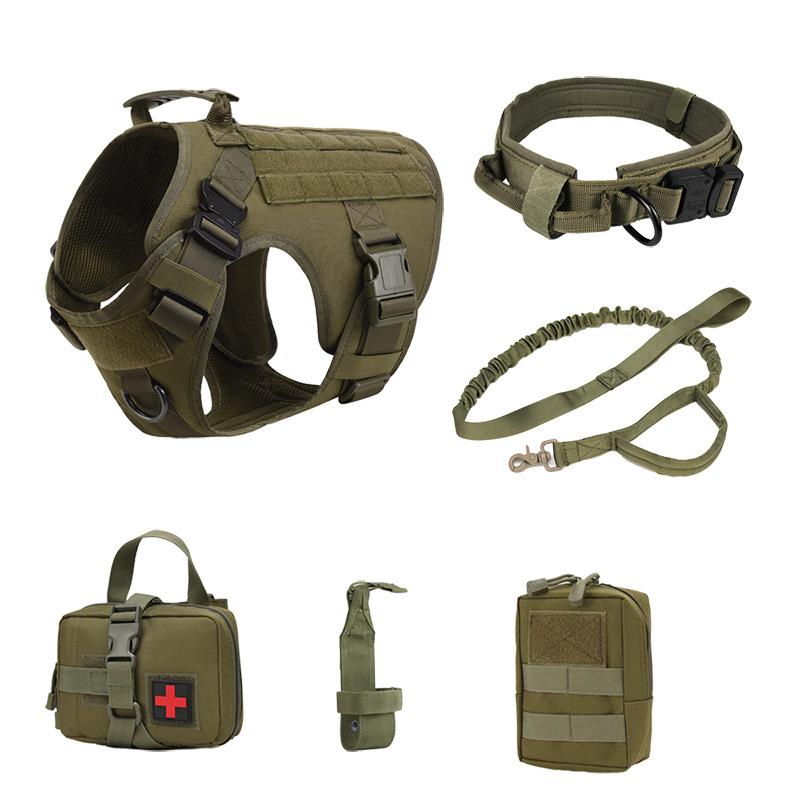 Haustierweste 6-teiliges Set, kostenloses Kreuz-Hunde-Kampfanzug Outdoor-Hunde-Gehgeschirr Haustier-Brustgurt Leine für große Hunde Halsbandgurt