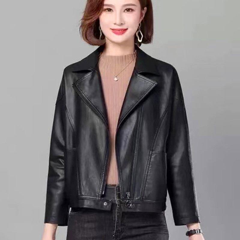Haining Short Leather Jacket Women's Autumn Loose Short Slim Locomotive Suit Slim Women's Leather Jacket