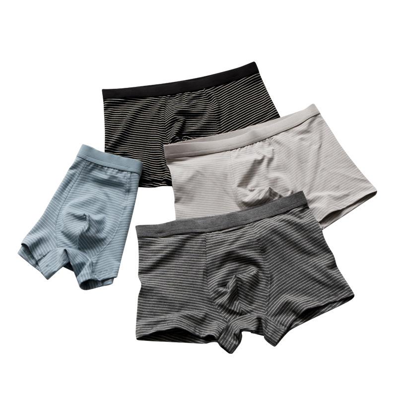 Korean Style Men's Striped Modal Cotton Boxer Briefs - Simple Mid-Waist, Large Size