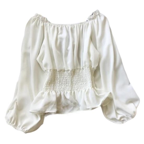 

С открытыми плечами, эластичная талия, рюшами, подол, однотонная повседневная блузка с фонарем L белый