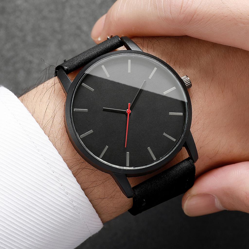 2PCS/Set Men Business Watches Fashion Ultra-thin Dial Leather Band Quartz Watch Simple Clock for Men Reloj Hombre