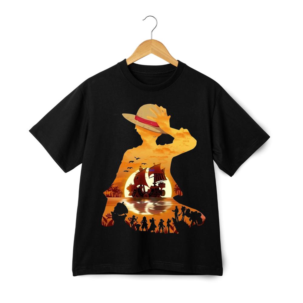 

One Piece Luffy Sunset Anime T-Shirt – Straw Hat Pirate Unisex Graphic Crew Tee 2XL