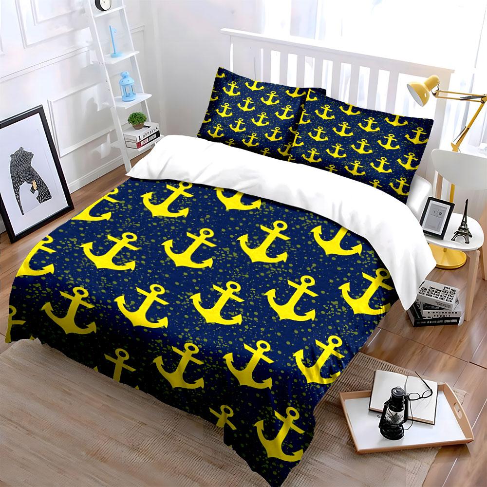 "Yellow Anchor Print Bedding" Bedding Duvet Cover Set Duvet Cover Pillowcases (1 * Duvet Cover 2 * Pillowcases, Without Duvet Insert)