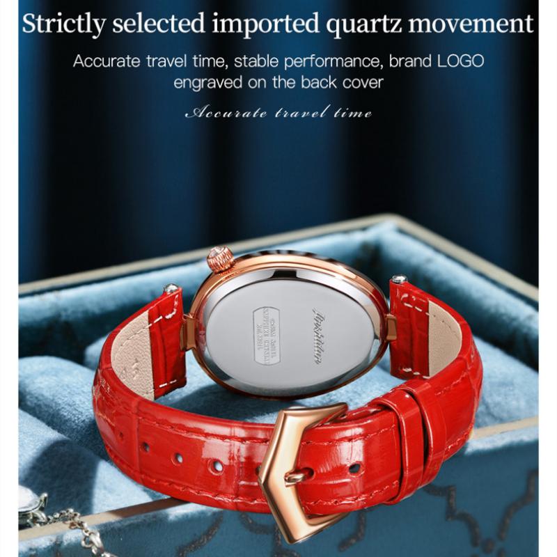 JINSHIDUN Nowy damski zegarek biznesowy i rekreacyjny w kształcie jajka gęsiego z diamentowym temperamentem kwarcowy zegarek wodoodporny wysokiej klasy zegarek