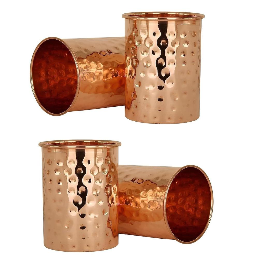 100% Pure Copper Hammered Tumbler 300ml | Ayurvedic Drinking Glass for Water | Traditional Handcrafted Copper Utensil